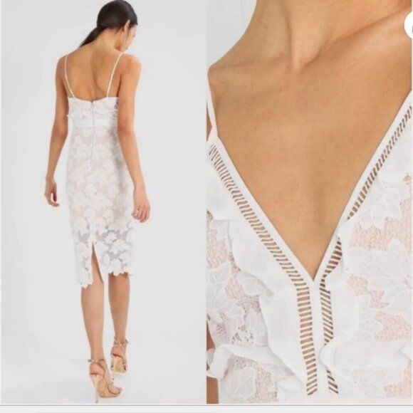 Anthropologie Bardot Vienna Lace White Lace Nuce Slip Sheath Midi Dress Size 6 - Picture 2 of 15